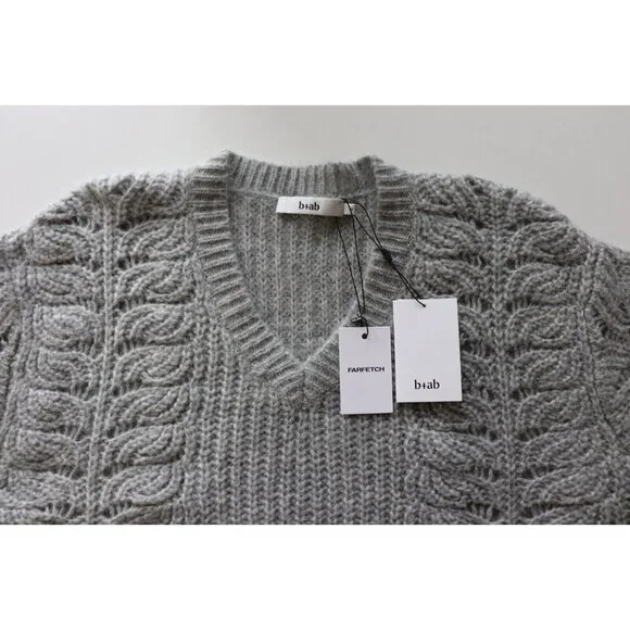 b+ab Women's Size Small Gray Layered Knit Jumper V-Neck Pullover Sweater $395 - Picture 6 of 11